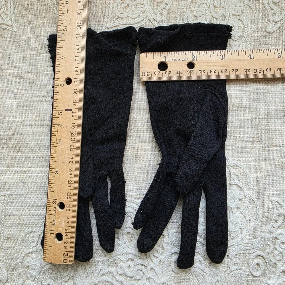 Lady Elaine Beaded Evening Gloves One Size Black Stretch Nylon Vintage, New